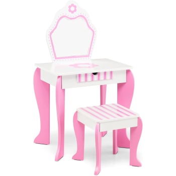 Coiffeuse Enfant Avec Tabouret Et Lumières Et Sons Rose Dim. 45L X 30l