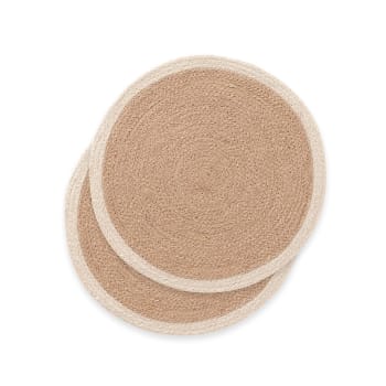 Nature4u - Set di 4 tovagliette intrecciate a mano in 100% juta, stile rustico, vintage, tavolo e tavolo da pranzo, set di 4 tovagliette rotonde per feste (diametro 35,6 cm, beige naturale