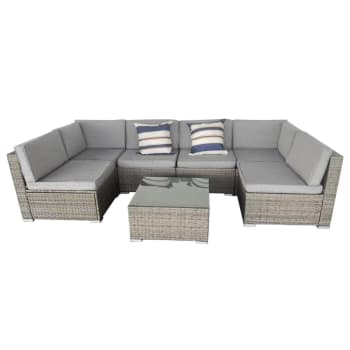 Set Giardino 5 Pezzi In PolyRattan - Divano, Poltrona, Tavolo Vetro E Cuscini, Per Terrazza E Balcone (Colore Kaki)