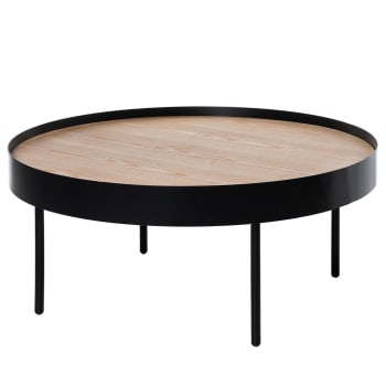 Tavolino Da Caffè Legno Nero Rotondo - Design A Forma Di C, Diametro 40cm, Altezza 60cm - Foto 8