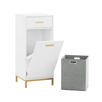 Furnulem Cesto portabiancheria verticale con 2 ripiani in legno e ganci, cesto per vestiti con borsa estraibile e rimovibile per bagno, camera da letto, dormitorio, 50 l
