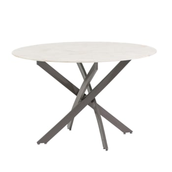 Tavolo Rotondo MAY In Vetro Con Gambe Incrociate - Diametro 114 Cm, Colore Naturale - Foto 6