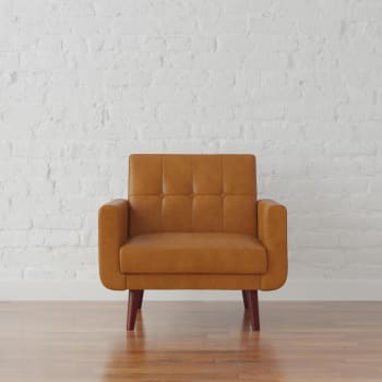 Chaise Longue Tapizada En Piel Sintética Marrón Claro - Versión Izquierda, Acolchada Capitoné, Con Cojín Incluido