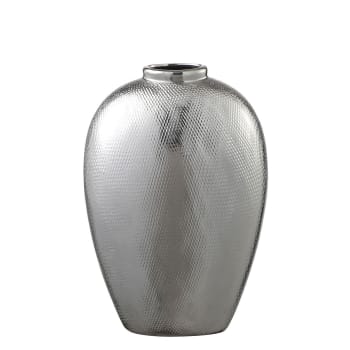 Dekohelden24 Vaso Moderno in Ceramica, a Colonna, Colore: Argento/Bianco, Grigio Argentato, Vase Säule 30 cm