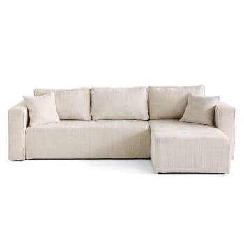Canapé D'angle Lisa Design Garance - Velours Côtelé Beige 4 Places - Réversible Gauche/droite - Structure Bois