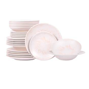 Service 12 Assiettes Mojave Grès Beige - 4 Plates, 4 Creuses, 4 Desserts - Style Désert Chic