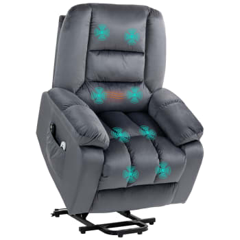 Homcom - Fauteuil releveur massant chauffant 2 télécommandes velours gris