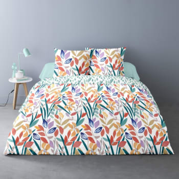 TODAY Parure De Lit Double Sunshine Imprimé Feuilles Rouge/Blanc - Housse De Couette 220x240 Cm