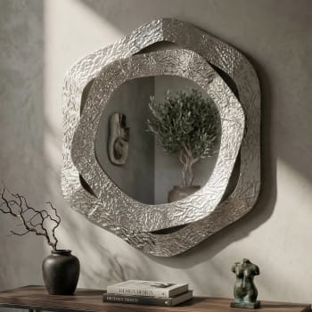 Miroir Rond Mural 50cm Avec Cadre Perles Métal – Déco Moderne Pour Salon, Chambre, Salle De Bain, Entrée