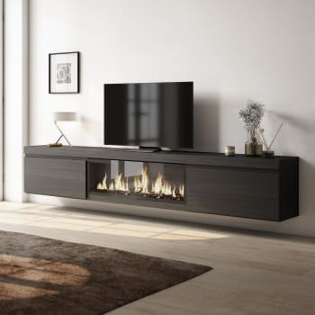 Meuble TV Avec Cheminée électrique Serkuzo EF 2D - 190 Cm, Flamme LED Réaliste, Chauffage Réglable, Design Noir Brillant