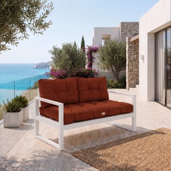 Coussins Fauteuil Déhoussables Effet Lin - Lot Dossier + Assise 60x60cm - Beige - Pour Véranda, Salon, Terrasse Couverte - 12