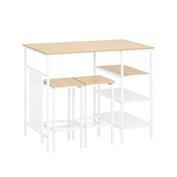 Litake Tavolo Da Bar Con 2 Sgabelli E 3 Ripiani Laterali - Set 3 Pezzi, Grigio, Stile Industriale, Per Cucina E Soggiorno - 4