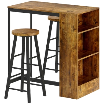 Set Tavolo Alto Con 4 Sgabelli HOMCOM Stile Industriale - Legno E Metallo, 100x60x88 Cm, Marrone Rustico - Foto 3