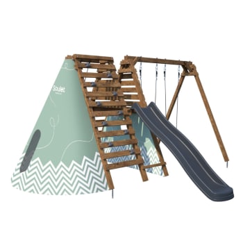 Aire De Jeux 3 En 1 – Toboggan, Escalade, Transat – HDPE – 163 Cm – Intérieur/extérieur