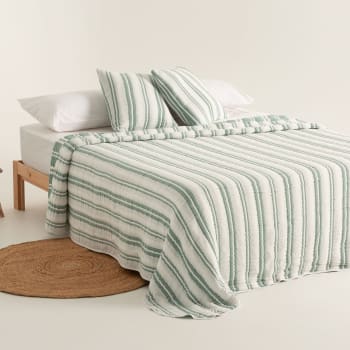 Tena - Couvre-lit en jacquard de coton à rayures, vert 235x270 cm