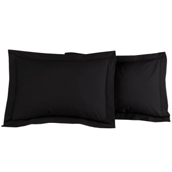 WhatsBedding Lot De 2 Taies D'oreiller En Coton 50x76 Cm – Noir, Fermeture à Rabat, Douces Et Respirantes Pour Grand Lit