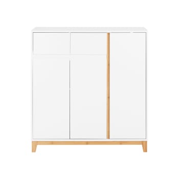 Meuble à Chaussures 2 Portes + 1 Tiroir – Dimensions 80,8x24,4x104,3 Cm, Chêne Kronberg Et Blanc, Style Contemporain