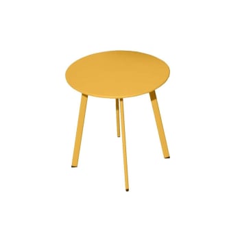 Table Basse Jardin OUTSUNNY Ø45x50cm - Plateau Composite, Pied Rotin Résine - Style Naturel - Charge 30kg