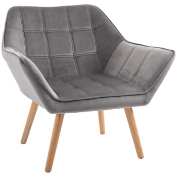 Homcom - Fauteuil scandinave avec accoudoir rembourré en velours gris