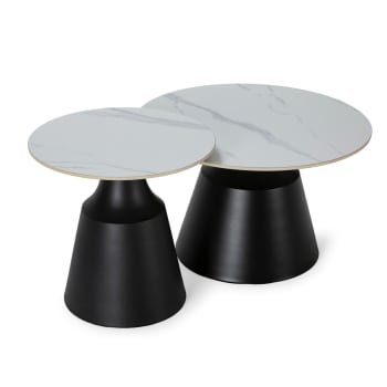 Set 2 Tavolini Estraibili Rotondi HOMCOM – Effetto Marmo E Base In Metallo, Per Soggiorno