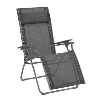 Tumbona Relax Lafuma – Plegable Y Regulable, Estructura De Acero ALE, Asiento De Policotón Con Espuma, Apoyacabezas Ajustable, Ideal Para Jardín O Terraza – Color Pizarra