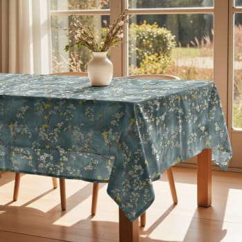 Blue flowers - Mantel antimanchas 100% algodón azul 200x155 cm