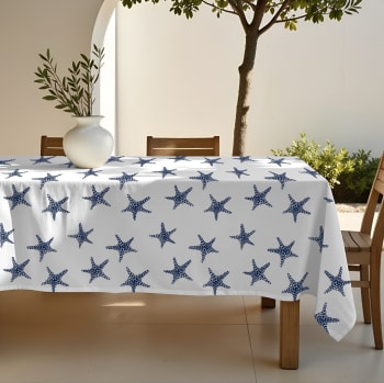 Tovaglia In 100% Cotone Con Stampa Antimacchia Blu 155x100 Cm Nikol Azul M25016188