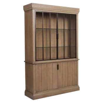 Buffet en bois massif et verre L280 cm - AMSTERDAM