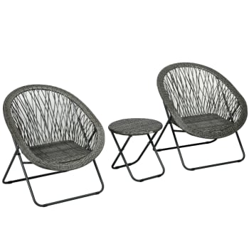 Outsunny Salon De Jardin 3 Pièces - 2 Fauteuils Empilables + Table Basse Verre Trempé - Noir