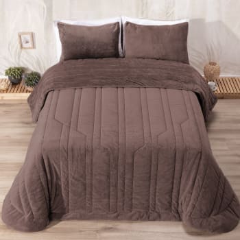 Edredón terciopelo franjas geometricas marrón - cama 150/160cm