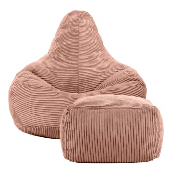 Dalton - Pouf inclinable avec repose-pied velours côtelé rose aube