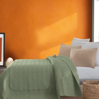 Ikebana - Chemin de lit en percale de coton surpiqué  sauge 80x200 cm