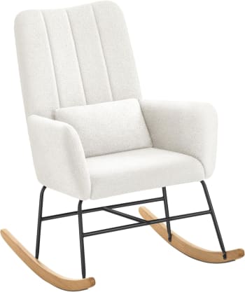Silla Mecedora Queluz De Ratán, Color Blanco Crema, Con Cojín De Algodón Y Poliéster, Marca Moderne-wohnideen