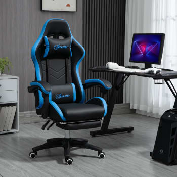 VDD Cyclone – Chaise Gaming Ado/adulte Bleu Noir – Siège Bureau Ergonomique Racing, Soutien Lombaire & Nuque