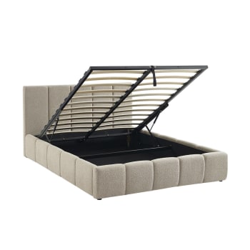 Lit Coffre Design Bouclette Songa 140x190cm Beige – Neuf – Paris Prix