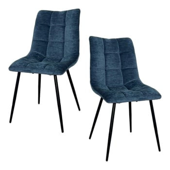 Palerme - Lot de 2 chaises tissu velours bleu