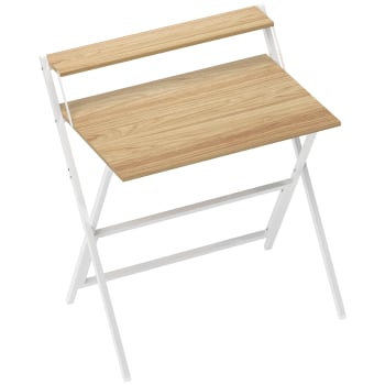 HOMCOM Scrivania Salvaspazio con Libreria Laterale e 3 Ripiani in Legno per Stud