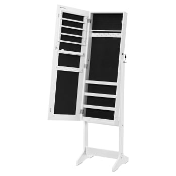 Armadietto Per Gioielli Con Specchio Portagioie, Specchiera Da Parete Con Luci Led Bloccabile A Chiave 33 5 X 10 X 120 Cm Bianco