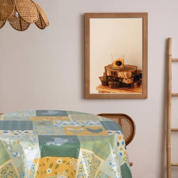 Nappe Carrée Vinyle Vert - 90x90 Cm, Motif Floral (neuf Avec étiquettes)