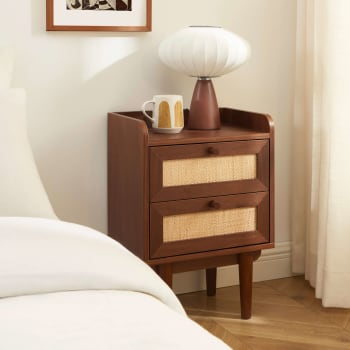 Comodino 40x52h cm noce carter cannettato con 2 cassetti e piedi in metallo nero - Acosta