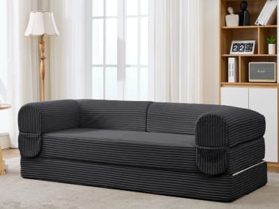 Canapé 2 places en tissu côtelé gris avec couchage