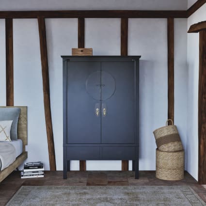 Armoire Asiatique Noire - Commode Haute Chinoise - 2 Portes 6 Tiroirs - Palazzo INT