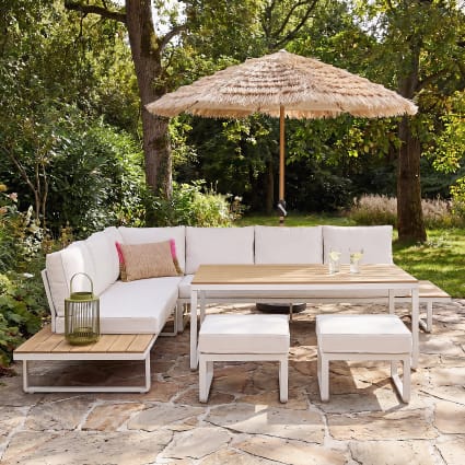 Garten-Lounge aus Aluminium in Holzoptik für 8 Personen, beige Limassol