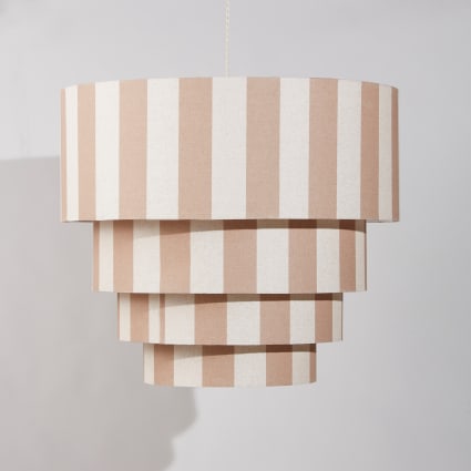 Lampada a sospensione in poliestere riciclato a righe beige e marroni ...