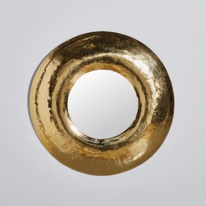 Miroir Mural Rond Ancien - Métal Doré Couronne De Laurier - 46cm X 45cm