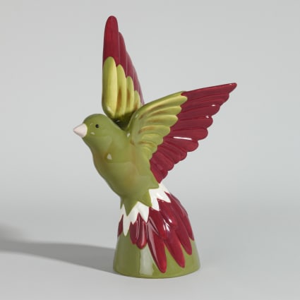Décoration Maison Oiseaux Lot De 2 Figurines Oiseaux En Céramique - Assis Avec Ailes Vertes, Déco Maison Ou Jardin Statuette Jardin