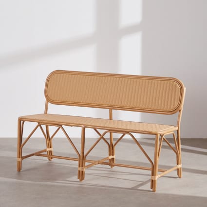Professionelle 2-Sitzer-Bank aus beigefarbenem Aluminium mit Bambus-Optik  und recyceltem Kunstharzgewebe Choppy Business | Maisons du Monde