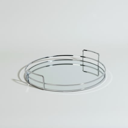 Rundes Tablett aus Metall und Glas