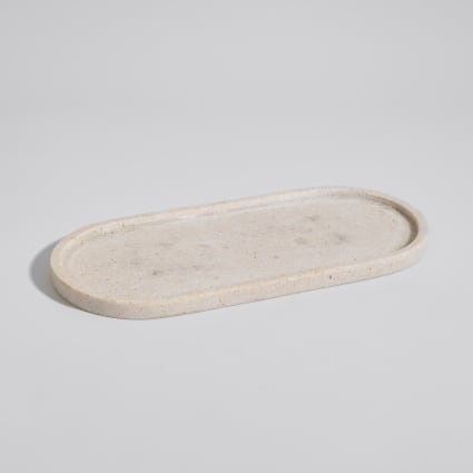 Vassoio Rettangolare In Travertino Naturale Beige Con Bordo Smerlato - Decorativo Per Bagno, Cucina E Cassettiera
