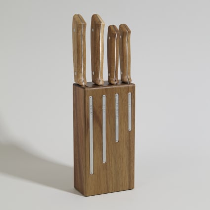 Lot De 7 Couteaux Couzon - Lame Acier Inox Et Manche Bois Acacia - Neufs